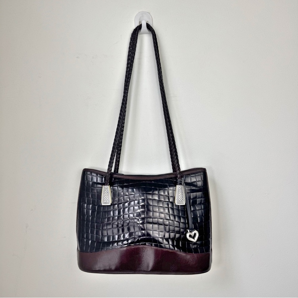 VINTAGE Brighton Satchel Croc Leather Handbag Purse 133757 Black & Brown - Picture 3 of 10